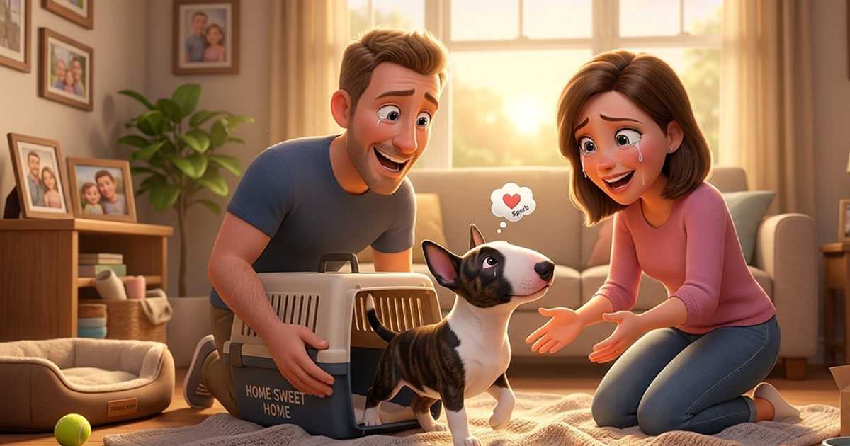 Things to Prepare Before Getting a Puppy: The Complete Checklist Animated image of a living room in which couple bringing home a cute bullterrier puppy. for the first time as new pet parent.